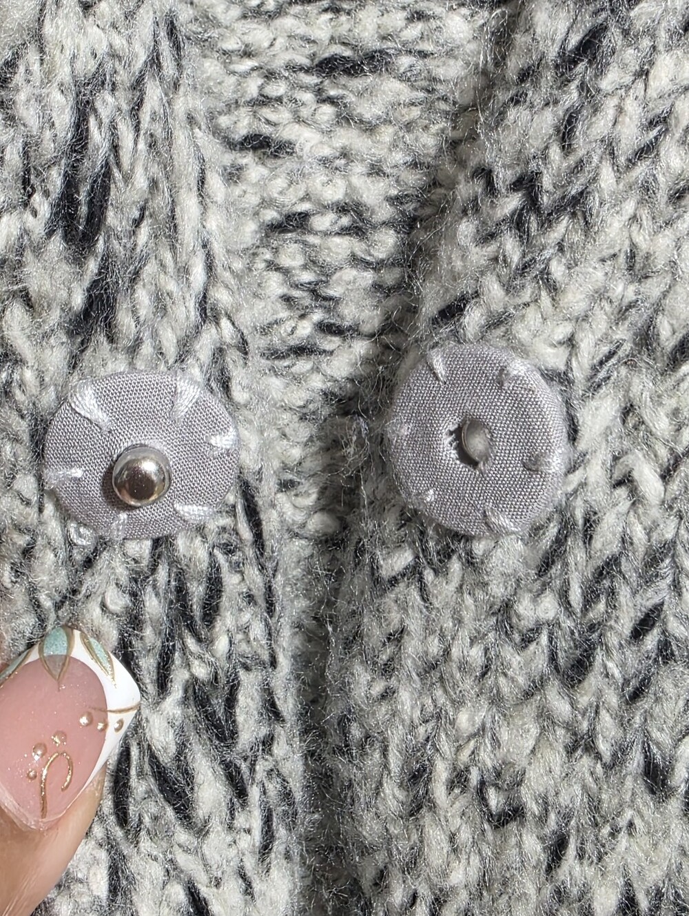 PURE JILL MARLED OPEN FRONT LONG CARDIGAN SWEATER GRAY BLACK SZ L - Picture 10 of 12